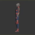 Futuristic Sci Fi Character 3D Model With Red Blue Armored Suit And Metallic Helmet
