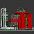 Cartoon Industrial Facility Scene With Red Green Pipes Towers Platforms And Ladders