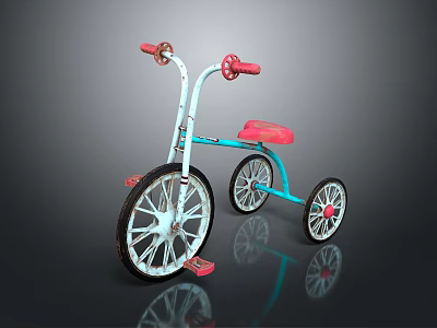 Childrens Red Blue Tricycle With Red Handlebars Seat And Black Wheels 3d model