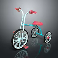 Childrens Red Blue Tricycle With Red Handlebars Seat And Black Wheels