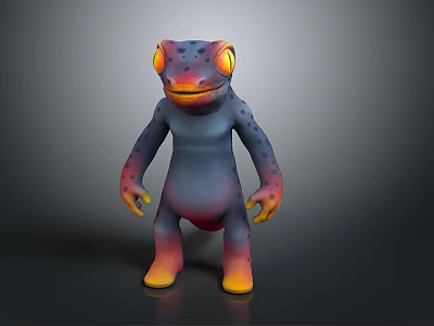 Vibrant 3D Cartoon Character With Purple Red Body Yellow Eyes Orange Mouth Spotted Limbs 3d model