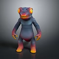 Vibrant 3D Cartoon Character With Purple Red Body Yellow Eyes Orange Mouth Spotted Limbs