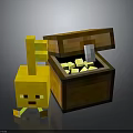 Minecraft Style Yellow Character Next To Open Treasure Chest With Gold Blocks