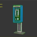 Public Blue Phone Booth With Dial Pad Coin Slot And Concrete Base