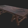 Wooden Ritual Table With Pentagram Symbol Metal Rings And Sturdy Legs