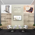 JINSANT Exhibition Booth With Modern Design Red Green Walls Circular Decor Display Counters And Lighting
