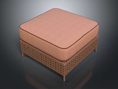 Modern Square Sofa Stool With Light Pink Padded Top And Woven Wooden Frame 3d model