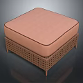Modern Square Sofa Stool With Light Pink Padded Top And Woven Wooden Frame