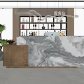 Elegant Store Front Desk with Marble Countertop Wine Rack with Bottles Computer and Potted Plant 3d model
