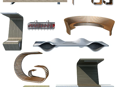 Modern Outdoor Chairs Showcasing Various Stylish Designs Wooden Metal Materials And Unique Shapes 3d model