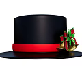 Black Top Hat With Red Ribbon Green Holly Leaves And Gold Bells For Christmas