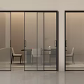 Black Frame Glass Sliding Doors In Modern Dining Area With Table Chairs And Plant