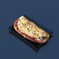 Long Pizza with Melted Cheese Tomato Sauce and Toppings on Black Plate