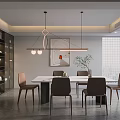 Modern Restaurant Interior With Dining Table Chairs Pendant Lights Artwork And Plant 3d model
