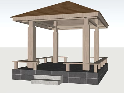 Outdoor Wooden Pavilion Design With Brown Roof Columns Steps And Platform 3d model
