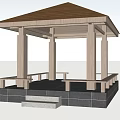 Outdoor Wooden Pavilion Design With Brown Roof Columns Steps And Platform