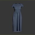 Blue Short Sleeve Round Neck Pleated Waist Long Dress For Women