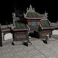 Traditional Chinese Building Exterior Wall With Green Tiles Intricate Carvings Curved Eaves And Stone Lions