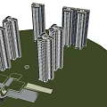 Modern High Rise Residential Buildings Exterior With Green Lawn And Community Space