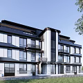 Modern Townhouse Exterior Design With Contemporary Architecture Large Windows Balconies And Green Lawn
