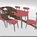 Ornate Double Bladed Axe With Golden Metal Carved Patterns And Long Handle