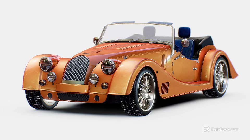 Orange Vintage Convertible Car With Classic Grille Large Wheels And Retro Design 3d model 