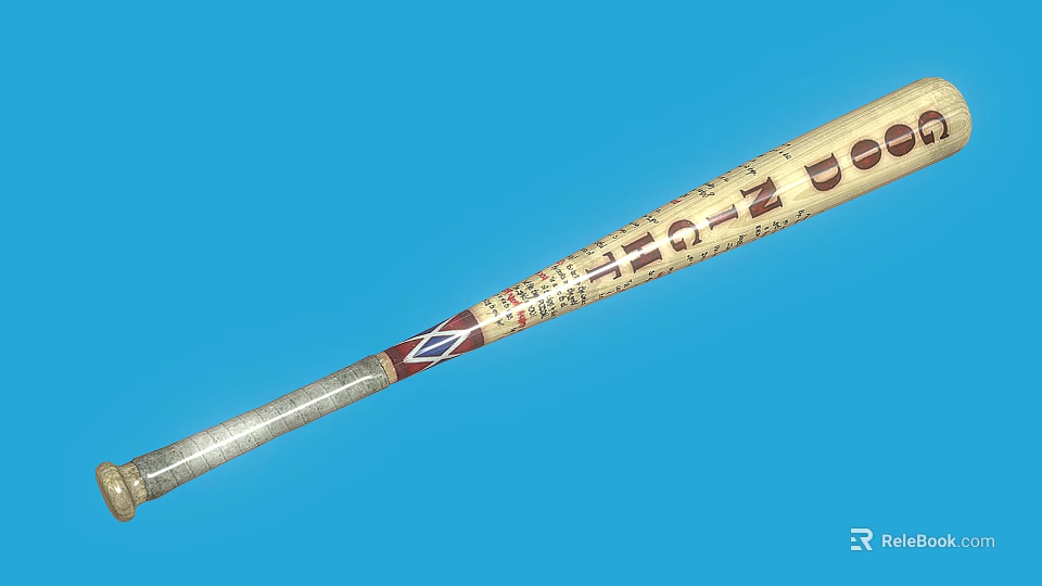 Wooden Baseball Bat Sports Equipment With Silver Handle Engraved Text And Patterns On Blue Background 3d model 