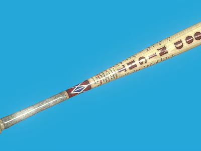 Wooden Baseball Bat Sports Equipment With Silver Handle Engraved Text And Patterns On Blue Background 3d model