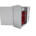 Open Electrical Distribution Cabinet With Red Circuit Breakers And White Metal Enclosure