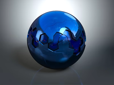 Blue Geometric Hollow Design Shiny Decorative Ornaments Set With Sphere For Home Decor 3d model
