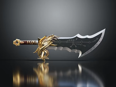 Decorative Ornate Black Blade With Golden Dragon Hilt And Intricate Rune Patterns 3d model