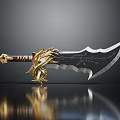 Decorative Ornate Black Blade With Golden Dragon Hilt And Intricate Rune Patterns