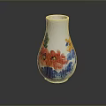 Sculpted Ceramic Vase With White Base And Colorful Floral Patterns Red Blue Yellow Flowers