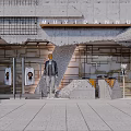 Concrete Building Storefront Window With MUYICANNU Signboard Mannequin T Shirts Metal Pipes And Geometric Design