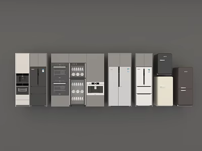 Display of Modern Refrigerators and Freezers with Various Styles and Colors 3d model