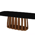 Modern Minimalist Dining Tables With Black Tabletop And Wooden Curved Slatted Legs Design