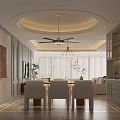 Modern Living Dining Room Interior With Beige Sofa Coffee Table Chandelier And Window Blinds