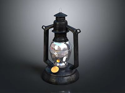 Vintage Metal Lantern With Glass Globe And Yellow Accent On Base 3d model