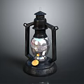 Vintage Metal Lantern With Glass Globe And Yellow Accent On Base