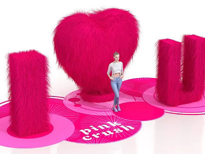 Vibrant Pink Crush Display With Heart Shape I U Plush Decorations And Person 3d model