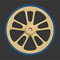Car Auto Parts Featuring Golden Alloy Wheel Rims And Blue Rubber Tires