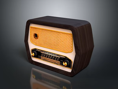Vintage Computer Radio With Wooden Case Yellow Grille And Black Control Knobs 3d model