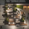 Geometric Step Landscape With Wooden Stone Steps Green Plants And People In Open Space