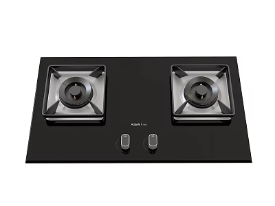 Kitchen Gas Stove with Two Burners Black Glass Surface and Control Knobs for Home Cooking 3d model