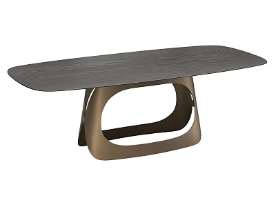 Modern Minimalist Dining Table With Dark Wood Top And Circular Metal Base 3d model