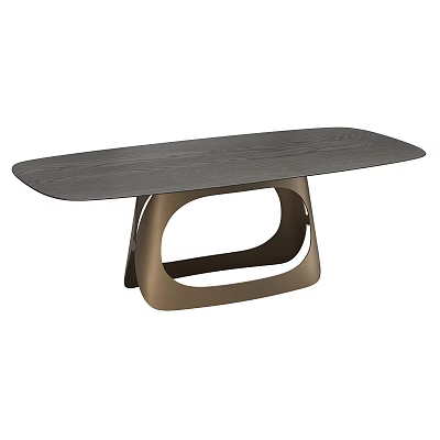 Modern Minimalist Dining Table With Dark Wood Top And Circular Metal Base 3d model