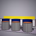 Modern Public Chair Featuring Orange Tabletop Purple Pillar Blue Sphere And Black White Stripes