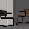 Designer Modern Office Chairs Black Brown Leather With Metal Frames And Armrests