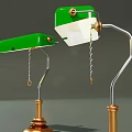 Two Green Table Lamps With Copper Bases And Hanging Chains Design 3d model