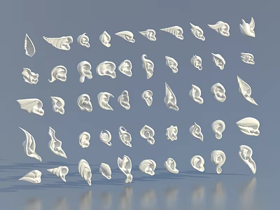 Collection of White Anatomical Organ and Hair Models Arranged on Blue Background 3d model